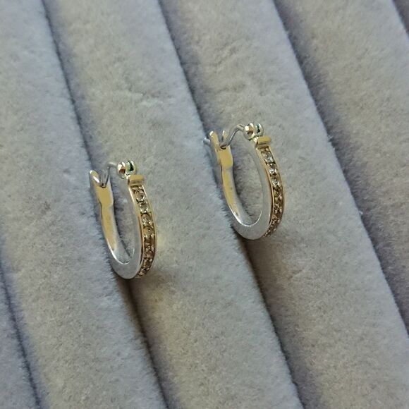 Coach Pave Signature Silver & Crystal Hoop Earrings - Picture 1 of 8